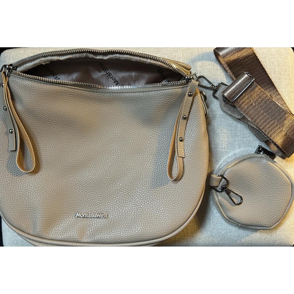 Montana West Pebbled Faux Leather Crossbody Bum Bag with Coin Purse Taupe NEW